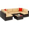 imageBest Choice Products 7Piece Modular Outdoor Sectional Wicker Patio Conversation Set w 2 Pillows Coffee Table Cover Included  GrayCreamBrownTan