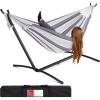 imageBest Choice Products Double Hammock with Steel Stand Indoor Outdoor BrazilianStyle Cotton Bed wCarrying Bag 2Person Capacity  OceanSteel