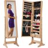 imageBest Choice Products Freestanding Jewelry Armoire Cabinet Full Length Standing Mirror Lockable Makeup Storage Organizer wVelvet Lining 3 Angles Lock Accessory Pouch 5 Shelves  Rustic BrownNatural Oak