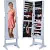 imageBest Choice Products Freestanding Jewelry Armoire Cabinet Full Length Standing Mirror Lockable Makeup Storage Organizer wVelvet Lining 3 Angles Lock Accessory Pouch 5 Shelves  Rustic BrownPowder Blue