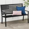 imageBest Choice Products Outdoor Bench 2Person Steel IndoorOutdoor Bench for Garden Patio Porch Entryway wAmerican Flag 790lb Capacity  BlackBlack