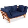 imageBest Choice Products Outdoor Convertible Acacia Wood Futon Sofa Furniture for Patio Balcony Poolside Backyard wPullout Tray Removable WeatherResistant Cushion ampamp 4 Pillows  Navy BlueNavy