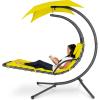 imageBest Choice Products Outdoor Hanging Curved Steel Chaise Lounge Chair Swing wBuiltin Pillow and Removable Canopy  TealYellow