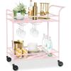 imageBest Choice Products Rolling Bar Cart Mobile Home Bar Serving Cart Serving Station w 2 Tier Shelves Wine Rack Lockable Wheels  PeacockPink