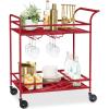 imageBest Choice Products Rolling Bar Cart Mobile Home Bar Serving Cart Serving Station w 2 Tier Shelves Wine Rack Lockable Wheels  PeacockRed