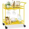 imageBest Choice Products Rolling Bar Cart Mobile Home Bar Serving Cart Serving Station w 2 Tier Shelves Wine Rack Lockable Wheels  PeacockYellow