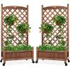imageBest Choice Products Set of 2 48in Wood Planter Box ampamp Diamond Lattice Trellis Mobile Outdoor Raised Garden Bed for Climbing Plants wDrainage Holes Optional Wheels  WalnutSet of 2