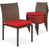 imageBest Choice Products Set of 4 Stackable Outdoor Patio Wicker Chairs wCushions UVResistant Finish and Steel Frame  BrownCreamBrownRed