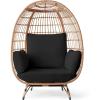 imageBest Choice Products Wicker Egg Chair Oversized Indoor Outdoor Lounger for Patio Backyard Living Room w 4 Cushions Steel Frame 440lb Capacity  IvoryBlack