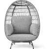 imageBest Choice Products Wicker Egg Chair Oversized Indoor Outdoor Lounger for Patio Backyard Living Room w 4 Cushions Steel Frame 440lb Capacity  IvoryGrayHeather Gray