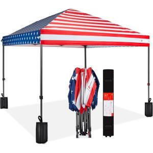 imageBest Choice Products 10x10ft 1Person Setup Pop Up Canopy Tent Instant Portable Shelter w 1Button Push Case 4 Weight Bags  BlueAmerican Flag