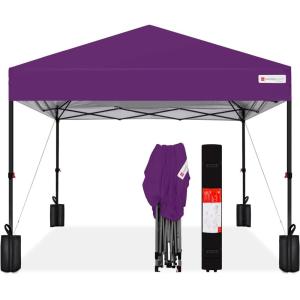 imageBest Choice Products 10x10ft 1Person Setup Pop Up Canopy Tent Instant Portable Shelter w 1Button Push Case 4 Weight Bags  BlueAmethyst Purple