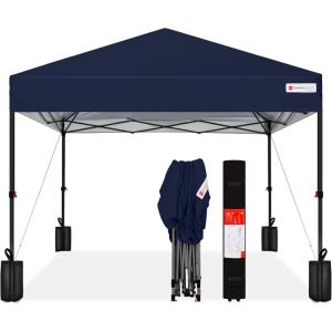imageBest Choice Products 10x10ft 1Person Setup Pop Up Canopy Tent Instant Portable Shelter w 1Button Push Case 4 Weight Bags  BlueBlue
