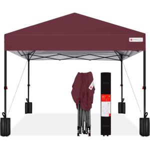 imageBest Choice Products 10x10ft 1Person Setup Pop Up Canopy Tent Instant Portable Shelter w 1Button Push Case 4 Weight Bags  BlueBurgundy