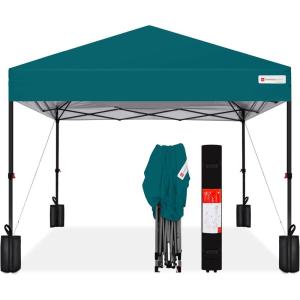 imageBest Choice Products 10x10ft 1Person Setup Pop Up Canopy Tent Instant Portable Shelter w 1Button Push Case 4 Weight Bags  BlueCerulean