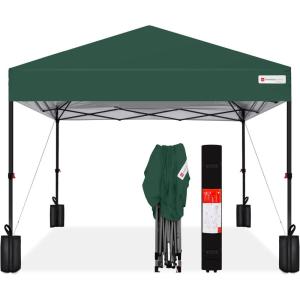 imageBest Choice Products 10x10ft 1Person Setup Pop Up Canopy Tent Instant Portable Shelter w 1Button Push Case 4 Weight Bags  BlueDark Green