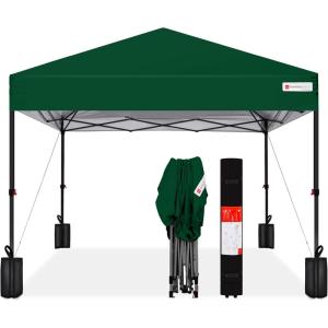 imageBest Choice Products 10x10ft 1Person Setup Pop Up Canopy Tent Instant Portable Shelter w 1Button Push Case 4 Weight Bags  BlueForest Green