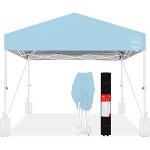 imageBest Choice Products 10x10ft 1Person Setup Pop Up Canopy Tent Instant Portable Shelter w 1Button Push Case 4 Weight Bags  BlueFrench BlueWhite