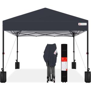 imageBest Choice Products 10x10ft 1Person Setup Pop Up Canopy Tent Instant Portable Shelter w 1Button Push Case 4 Weight Bags  BlueGray