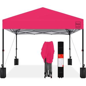imageBest Choice Products 10x10ft 1Person Setup Pop Up Canopy Tent Instant Portable Shelter w 1Button Push Case 4 Weight Bags  BlueHot Pink