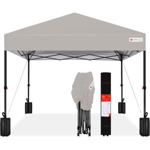 imageBest Choice Products 10x10ft 1Person Setup Pop Up Canopy Tent Instant Portable Shelter w 1Button Push Case 4 Weight Bags  BlueLight Gray