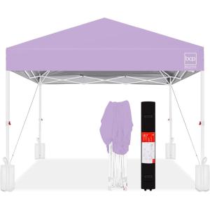 imageBest Choice Products 10x10ft 1Person Setup Pop Up Canopy Tent Instant Portable Shelter w 1Button Push Case 4 Weight Bags  BlueLilacWhite