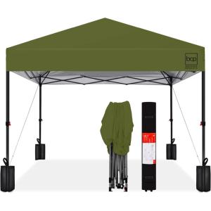 imageBest Choice Products 10x10ft 1Person Setup Pop Up Canopy Tent Instant Portable Shelter w 1Button Push Case 4 Weight Bags  BlueOlive Green