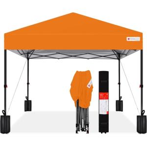 imageBest Choice Products 10x10ft 1Person Setup Pop Up Canopy Tent Instant Portable Shelter w 1Button Push Case 4 Weight Bags  BlueOrange