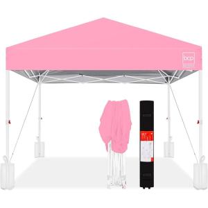 imageBest Choice Products 10x10ft 1Person Setup Pop Up Canopy Tent Instant Portable Shelter w 1Button Push Case 4 Weight Bags  BluePinkWhite