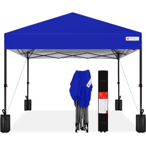 imageBest Choice Products 10x10ft 1Person Setup Pop Up Canopy Tent Instant Portable Shelter w 1Button Push Case 4 Weight Bags  BlueResort Blue