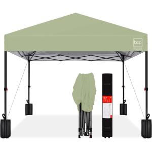 imageBest Choice Products 10x10ft 1Person Setup Pop Up Canopy Tent Instant Portable Shelter w 1Button Push Case 4 Weight Bags  BlueSage Green