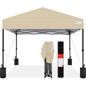 imageBest Choice Products 10x10ft 1Person Setup Pop Up Canopy Tent Instant Portable Shelter w 1Button Push Case 4 Weight Bags  BlueSand