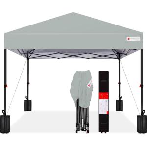 imageBest Choice Products 10x10ft 1Person Setup Pop Up Canopy Tent Instant Portable Shelter w 1Button Push Case 4 Weight Bags  BlueSilver