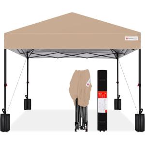 imageBest Choice Products 10x10ft 1Person Setup Pop Up Canopy Tent Instant Portable Shelter w 1Button Push Case 4 Weight Bags  BlueTan