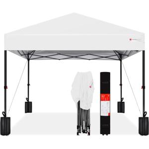 imageBest Choice Products 10x10ft 1Person Setup Pop Up Canopy Tent Instant Portable Shelter w 1Button Push Case 4 Weight Bags  BlueWhite