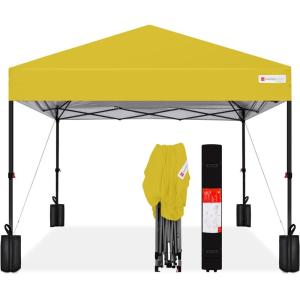imageBest Choice Products 10x10ft 1Person Setup Pop Up Canopy Tent Instant Portable Shelter w 1Button Push Case 4 Weight Bags  BlueYellow