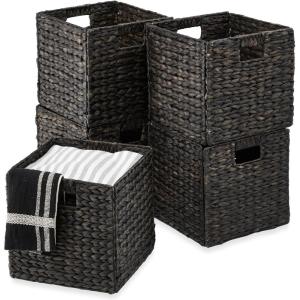 imageBest Choice Products 12x12in Hyacinth Baskets Rustic Set Of 5 Multipurpose Collapsible Storage Organizer Handwoven Laundry Totes for Bedroom Living Room Shelves wInserts  BrownBlack