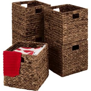 imageBest Choice Products 12x12in Hyacinth Baskets Rustic Set Of 5 Multipurpose Collapsible Storage Organizer Handwoven Laundry Totes for Bedroom Living Room Shelves wInserts  BrownBrown