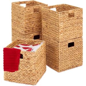 imageBest Choice Products 12x12in Hyacinth Baskets Rustic Set Of 5 Multipurpose Collapsible Storage Organizer Handwoven Laundry Totes for Bedroom Living Room Shelves wInserts  BrownNatural