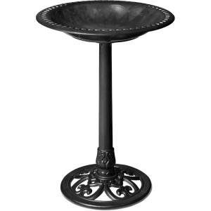 imageBest Choice Products 28in Pedestal Bird Bath Vintage Outdoor Resin Accent Decoration wFleurdeLis Accents  BlackBlack