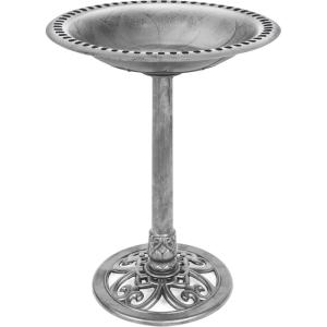 imageBest Choice Products 28in Pedestal Bird Bath Vintage Outdoor Resin Accent Decoration wFleurdeLis Accents  BlackStone