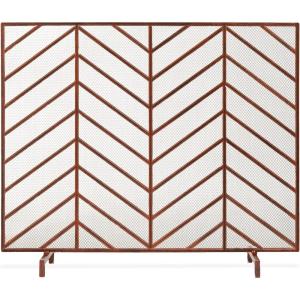 imageBest Choice Products 38x31in Single Panel Handcrafted Wrought Iron Mesh Chevron Fireplace Screen Fire Spark Guard for Living Room Bedroom Dcor wDistressed Antique Finish  GoldCopper