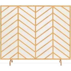 imageBest Choice Products 38x31in Single Panel Handcrafted Wrought Iron Mesh Chevron Fireplace Screen Fire Spark Guard for Living Room Bedroom Dcor wDistressed Antique Finish  GoldGold