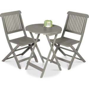 imageBest Choice Products 3Piece Acacia Wood Bistro Set Folding Patio Furniture for Backyard Balcony Deck w 2 Chairs Round Coffee Table Teak Finish  NaturalGrey
