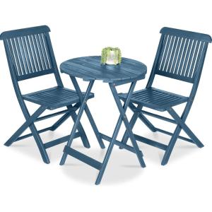 imageBest Choice Products 3Piece Acacia Wood Bistro Set Folding Patio Furniture for Backyard Balcony Deck w 2 Chairs Round Coffee Table Teak Finish  NaturalSlate Blue