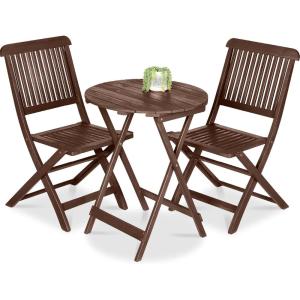 imageBest Choice Products 3Piece Acacia Wood Bistro Set Folding Patio Furniture for Backyard Balcony Deck w 2 Chairs Round Coffee Table Teak Finish  NaturalBrown
