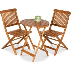 imageBest Choice Products 3Piece Acacia Wood Bistro Set Folding Patio Furniture for Backyard Balcony Deck w 2 Chairs Round Coffee Table Teak Finish  NaturalNatural