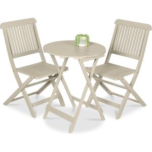 imageBest Choice Products 3Piece Acacia Wood Bistro Set Folding Patio Furniture for Backyard Balcony Deck w 2 Chairs Round Coffee Table Teak Finish  NaturalCream