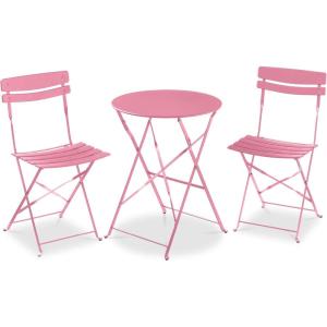 imageBest Choice Products 3Piece Bistro Set Space Saving Folding Design Solid Steel Outdoor Patio Furniture Set w 2 Chairs Bistro Table  SagePink