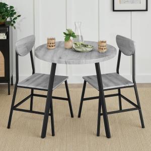 imageBest Choice Products 3Piece MidCentury Modern Round Dining Set Space Saving Dinette for Kitchen Dining Room Small Space wMetal Legs  BrownGrey